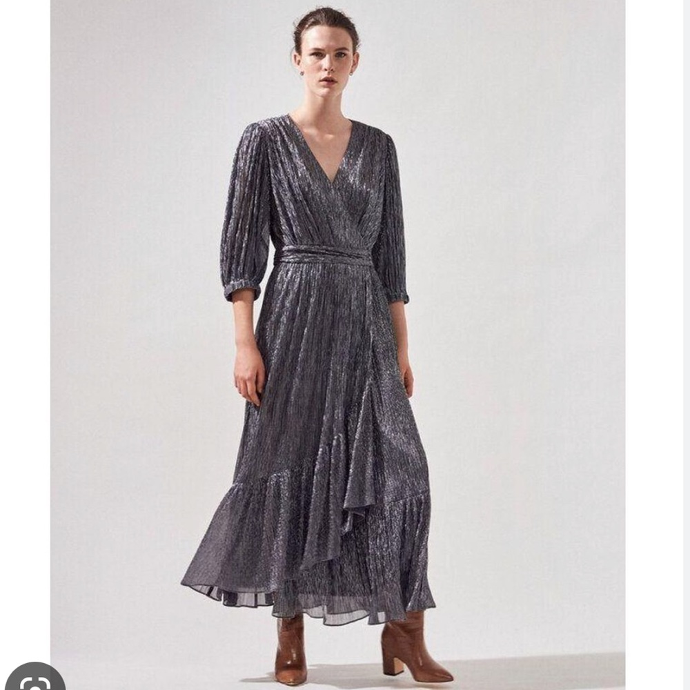 Suncoo Cyllia Metallic Maxi Dress Sz Medium